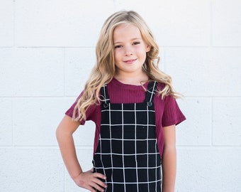 Little Girls Grid Overall Dress with Front Pocket