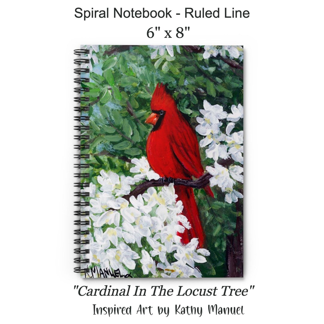 Spiral Noteboo, Cardinal Original Art, Ruled Writing Journal, Unique ...