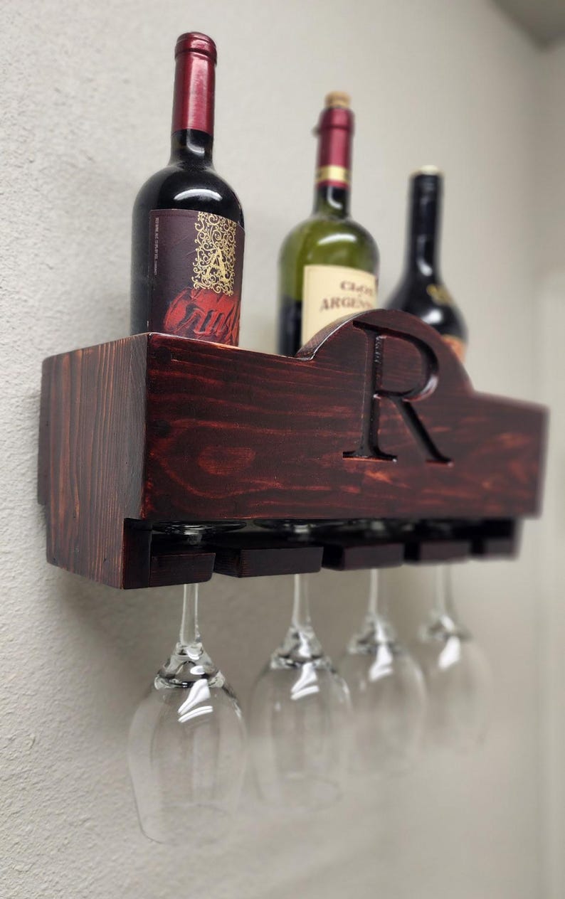 Handcrafted Wooden Wall-mounted Wine Rack – Custom Engraved Wine Bottle ...