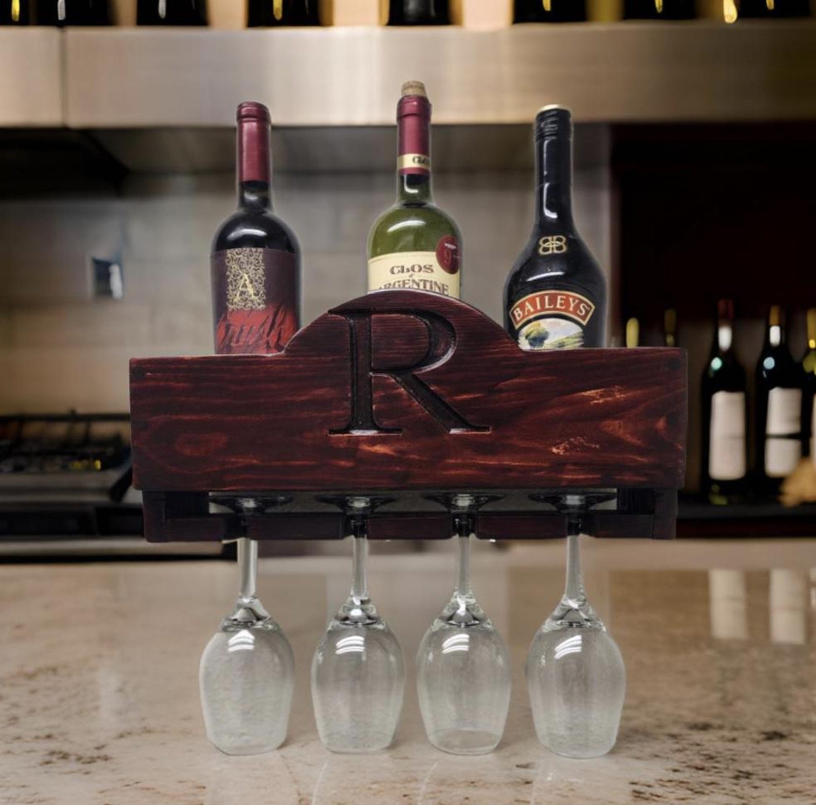 Handcrafted Wooden Wall-mounted Wine Rack – Custom Engraved Wine Bottle ...