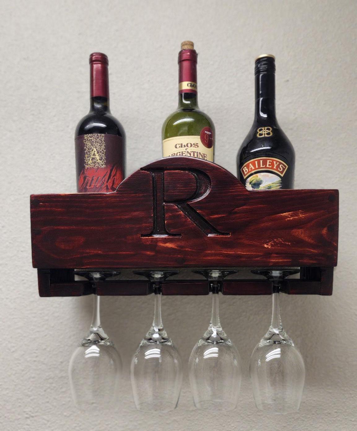 Wall Engraved Rack Handcrafted Wooden Wall-mounted Wine Rack – Custom Engraved Wine Bottle ...