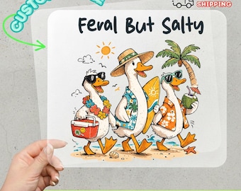 Cute Feral Duck DTF Transfer, Funny Beach Bird Heat Transfer, Coastal Ready to Press Iron On Decal