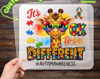 It's OK to be Different Giraffe DTF Transfer, Rainbow Heart Glasses Design, Autism Awareness Heat Transfer, Cute Animal DTF Transfer