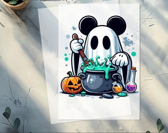 Cute Ghost Halloween DTF Transfer, Playful Pumpkin Ghost Heat Transfer, Ready To Press Iron-On Decal for DIY Apparel