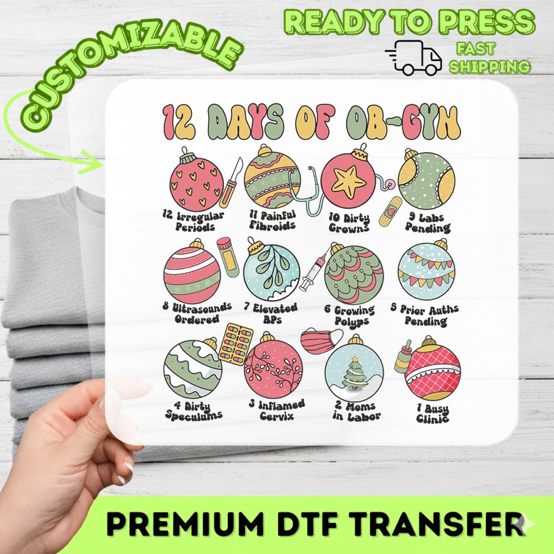 Funny DTF Transfer Obgyn Christmas Gift for Healthcare Workers T-shirt ...