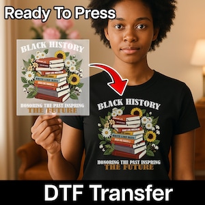 Black History Month Iron On DTF Transfer, Vintage Book Stack Empowerment Quote, Cultural Pride Heat Transfer Design image 1
