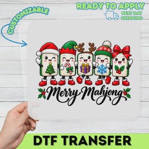 Cute Christmas Mahjong DTF Transfer, Holiday Mahjong Tiles Ready to Press, Xmas Heat Transfer, Festive Mahjong Gift For Crafters image 9