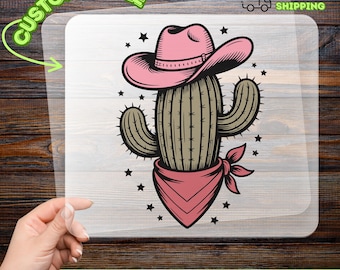 Humorous Cactus Cowboy DTF Transfer, Cartoon Western Heat Transfer, Quirky Desert Iron-On Decal for Unique Fashion Fans