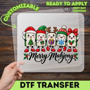 Cute Christmas Mahjong DTF Transfer, Holiday Mahjong Tiles Ready to Press, Xmas Heat Transfer, Festive Mahjong Gift For Crafters image 2