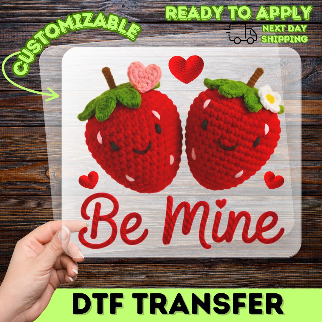 Strawberry Couple DTF Transfer, Cute Kawaii Fruit Faux Embroidery Style ...