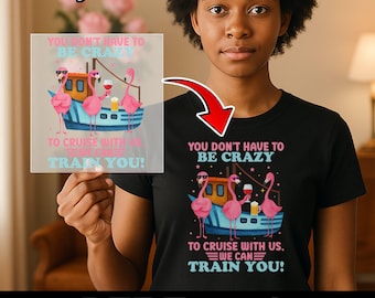 Flamingo Boat Party DTF Transfer, Funny Summer Design, Tropical Vacation Iron-On Decal, Beach Celebration Ready to Press