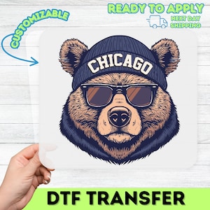Iron-On Funny Chicago Bear DTF Transfer for Urban Street Style T-Shirts & Sweatshirts, Cool City Pride Apparel