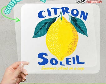 Lemon Beverage DTF Transfer, Bright Summer Fruit Design, Vintage Inspired Lemon Iron On Decal, Ready to Press Heat Transfer