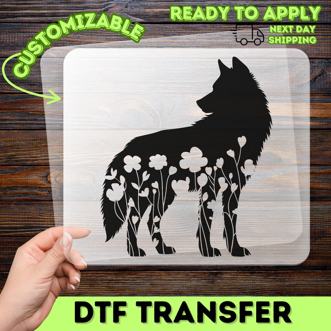 Wolf and Flowers DTF Transfer, Floral Wolf Art DTF Transfer, Ready to ...