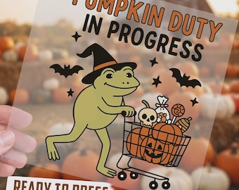 Funny Halloween Frog DTF Transfer, Witch Frog Halloween Heat Transfer, Ready To Press DTF, Cute Frog Fall Iron On