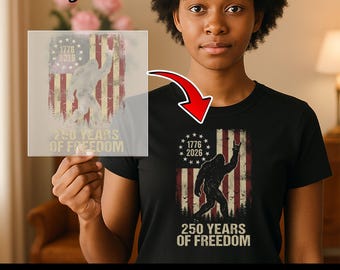 American Mountain Legend Flag Independence Day DTF Transfer, 250 Years of Freedom Iron-On Decal, Patriotic Cryptid Heat Transfer