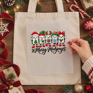 Cute Christmas Mahjong DTF Transfer, Holiday Mahjong Tiles Ready to Press, Xmas Heat Transfer, Festive Mahjong Gift For Crafters image 4