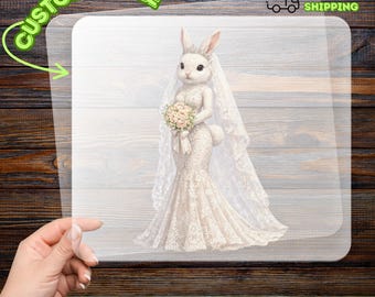 Rabbit Wedding Dress Heat Transfer, Fantasy Bridal Iron-On Decal for Romantic Animal Decor, Unique Bridal Shower Gift
