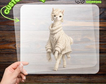 Funny Llama in Knit Sweater Iron-On Decal, Quirky Animal Fashion DTF Transfer for Humor Lovers, Playful Llama Gift Heat Transfer
