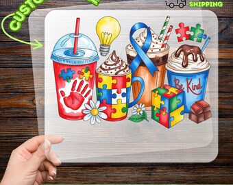 Autism DTF Transfer Ready To Press, Puzzle Piece Decal, Blue Ribbon Ready to Press, Awareness Cup Graphic DTF Transfer