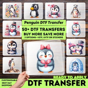 Penguin DTF Transfers - Cute Animal Ready to Press Iron On Group Fun Apparel Winter Party Shirts UV DTF Heat Transfer image 1