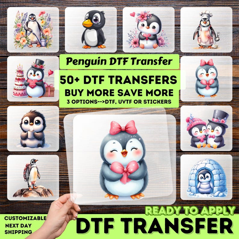 Penguin DTF Transfers - Cute Animal Ready to Press Iron On Group Fun Apparel Winter Party Shirts UV DTF Heat Transfer image 1