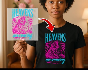 Cute Pink Tiger Faith Heat Transfer, Psalm 19:1 Religious Decal, Spiritual Empowerment Iron-On, Christian Inspiration Gift