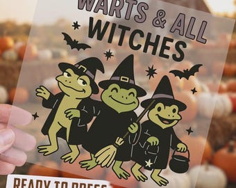 Funny Halloween Witches DTF Transfer, Ready To Press Halloween Frog Design, Cute Creepy Witch Frog Shirt Print, Cute Frogs Heat Transfer