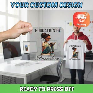 Black History Education is Freedom DTF Transfer, Empowering Reading Girl DTF Transfer, Black History Girl Reading Book DTF Transfer image 4