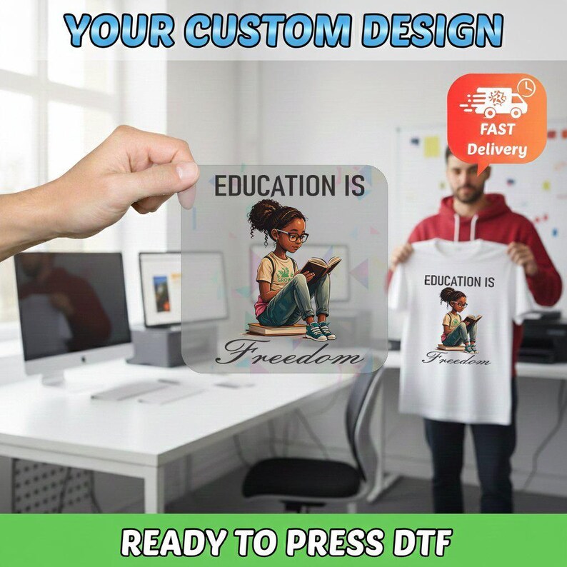 Black History Education is Freedom DTF Transfer, Empowering Reading Girl DTF Transfer, Black History Girl Reading Book DTF Transfer image 4