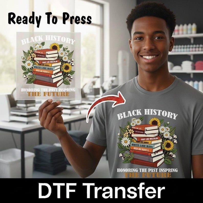 Black History Month Iron On DTF Transfer, Vintage Book Stack Empowerment Quote, Cultural Pride Heat Transfer Design image 4