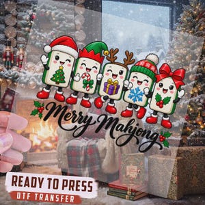Cute Christmas Mahjong DTF Transfer, Holiday Mahjong Tiles Ready to Press, Xmas Heat Transfer, Festive Mahjong Gift For Crafters image 3