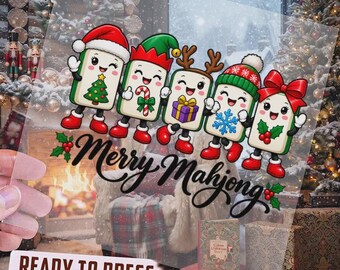 Cute Christmas Mahjong DTF Transfer, Holiday Mahjong Tiles Ready to Press, Xmas Heat Transfer, Festive Mahjong Gift For Crafters