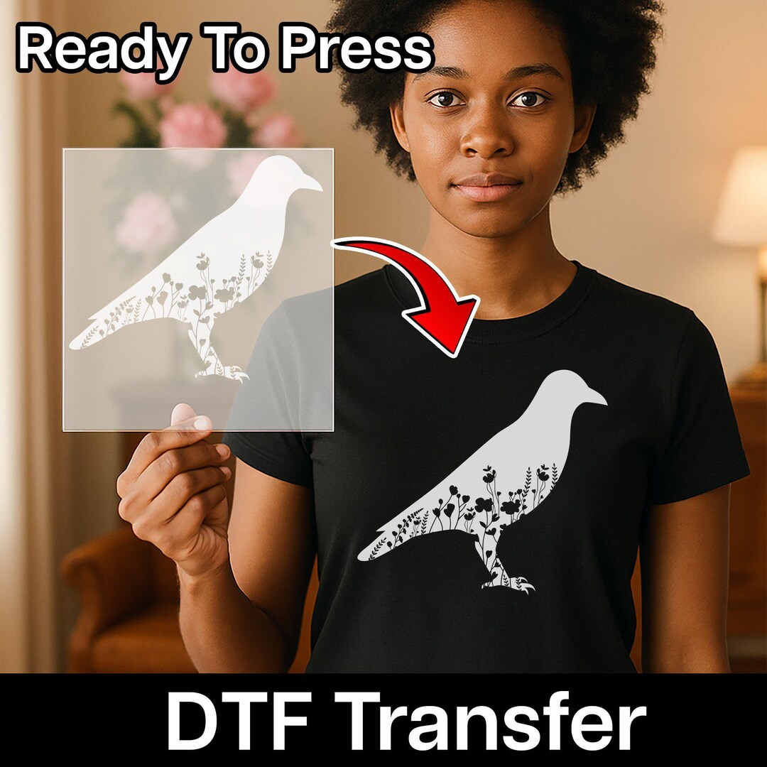 Floral Bird Design DTF Transfer, Floral Bird Silhouette DTF Transfer ...