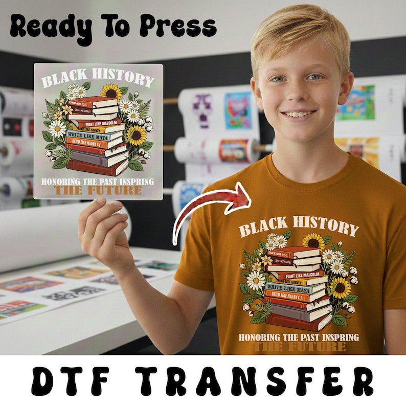 Black History Month Iron On DTF Transfer, Vintage Book Stack Empowerment Quote, Cultural Pride Heat Transfer Design image 7
