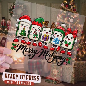Cute Christmas Mahjong DTF Transfer, Holiday Mahjong Tiles Ready to Press, Xmas Heat Transfer, Festive Mahjong Gift For Crafters image 7