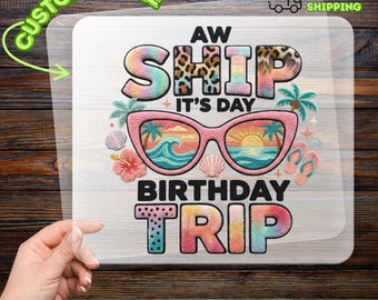 Cute Birthday Party Trip DTF Transfer, Tropical Vacation Iron-On Decal, Fun Beach Party Heat Transfer for Group Celebration