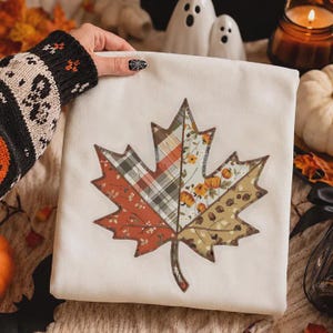 Fall Leaf DTF Transfer, Autumn Patchwork Maple Leaf Ready to Press, Thanksgiving Heat Transfer, Pumpkin Acorn Iron-On Decal
