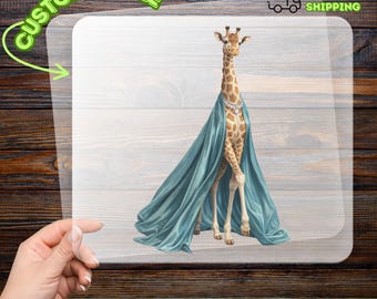 Giraffe in Blue Gown DTF Transfer, Animal Fashion Heat Transfer, Elegant Giraffe Design Ready to Press for Quirky