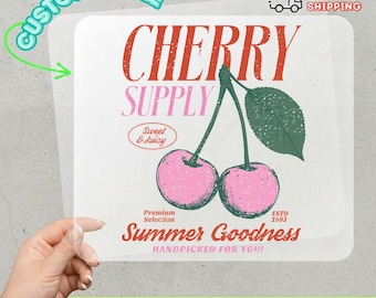 Cherry Supply DTF Transfer, Retro Cherry Heat Transfer, Sweet Fruit Ready to Press Iron On Decal