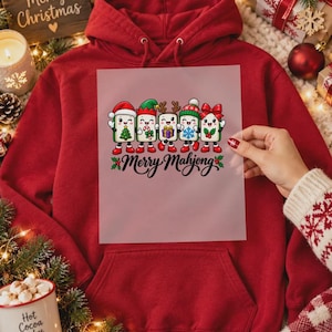 Cute Christmas Mahjong DTF Transfer, Holiday Mahjong Tiles Ready to Press, Xmas Heat Transfer, Festive Mahjong Gift For Crafters image 1