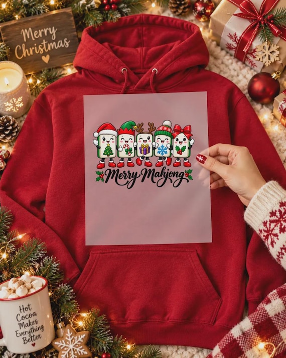 Cute Christmas Mahjong DTF Transfer, Holiday Mahjong Tiles Ready to Press, Xmas Heat Transfer, Festive Mahjong Gift For Crafters