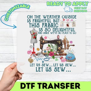 Funny Sewing Holiday DTF Transfer | Let It Sew Christmas Iron-On | Vintage Sewing Ready To Press for DIY Apparel & Gifts
