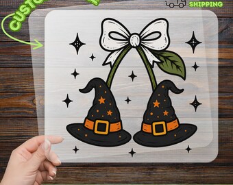 Witch Hat Cherry DTF Transfer, Ready To Press Halloween Design, Cute Creepy Apparel Decal, Trick or Treat Shirt Iron On, Kids Halloween