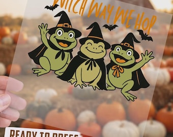 Funny Witch Frog DTF Transfer, Frog Halloween DTF Transfer, Ready to Press Funny Halloween Frogs DTF Transfer