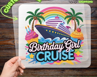Colorful Birthday Girl Cruise DTF Transfer, Festive Cruise Ship Palm Trees DTF, Celebration DTF Transfer for Party Enthusiasts