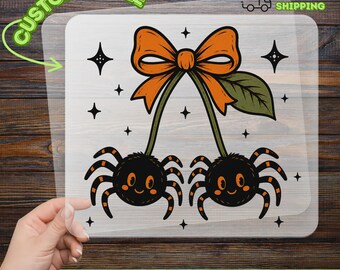 Cute Spider Cherries DTF Transfer, Ready To Press Halloween Spiders DTF Print, Double Spider Bow Tie DTF Design, Spooky Season
