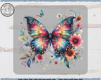 Vibrant Butterfly Floral Design Heat Transfer, Nature Art Iron-On Decal for Spring Celebrations, Cute Butterfly DTF Transfer