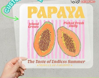 Tropical Fruit DTF Transfer, Island Inspired Summer Design, Colorful Papaya Iron On Decal, Ready to Press Heat Transfer