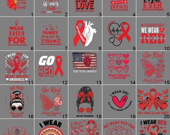 Heart Disease Awareness DTF Transfer, Heart Health Awareness Design, Red Ribbon Heart Disease Shirt Transfer, Cardiovascular Awareness DTF